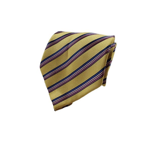 Borrelli Mens Gold/Pink/Blue Striped Hand Stitched Dress Tie - Picture 1 of 5